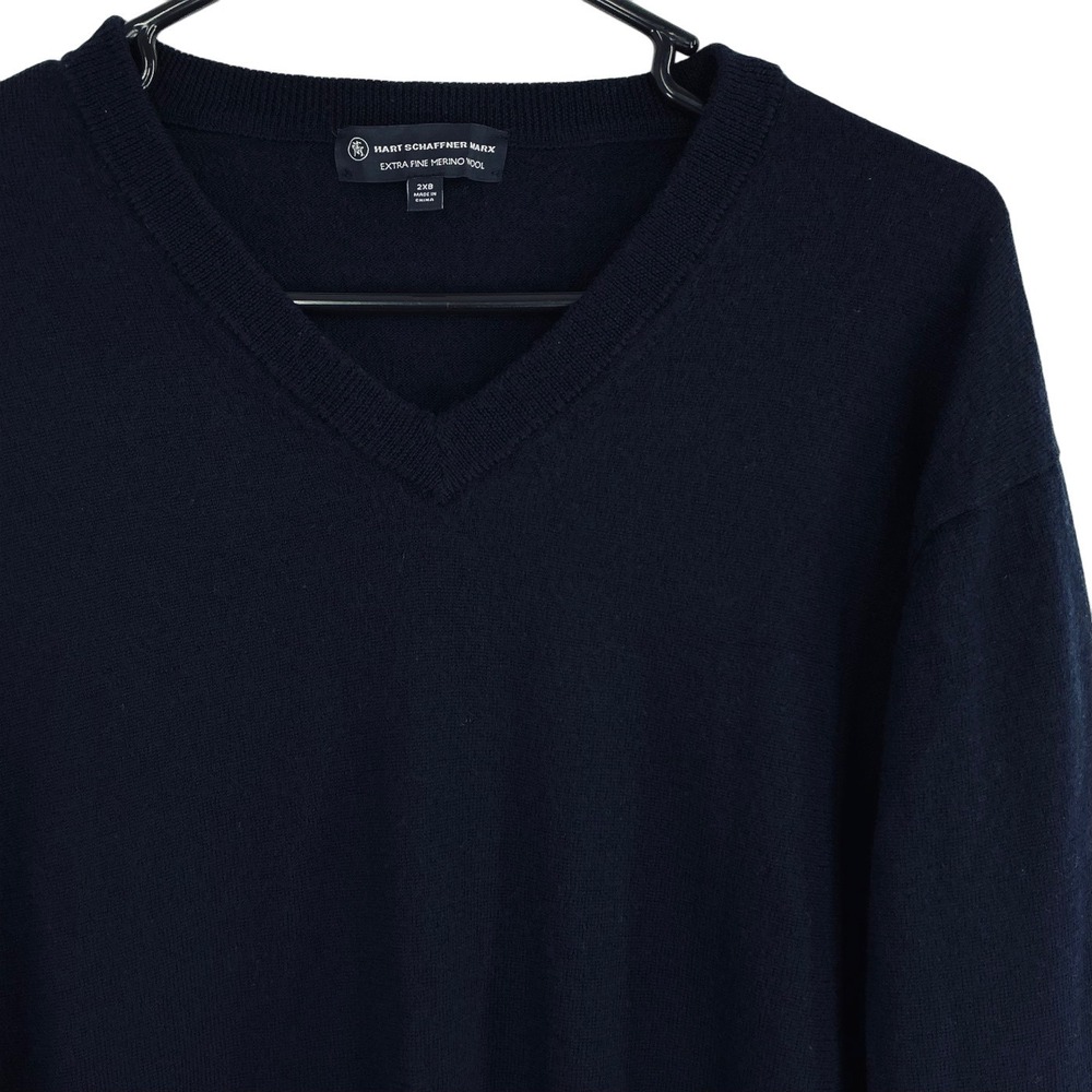 Hart Schaffner Marx Men's 2XB Navy V-Neck Sweater 100% Merino‎ Wool Big Tall